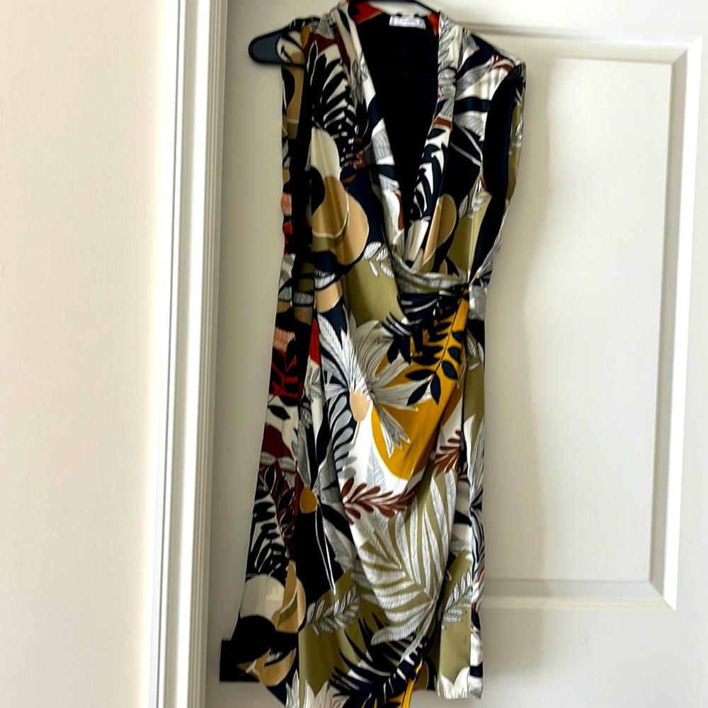 Sleeveless printed fall dress. NWOT.  Garden themed met gala inspired!